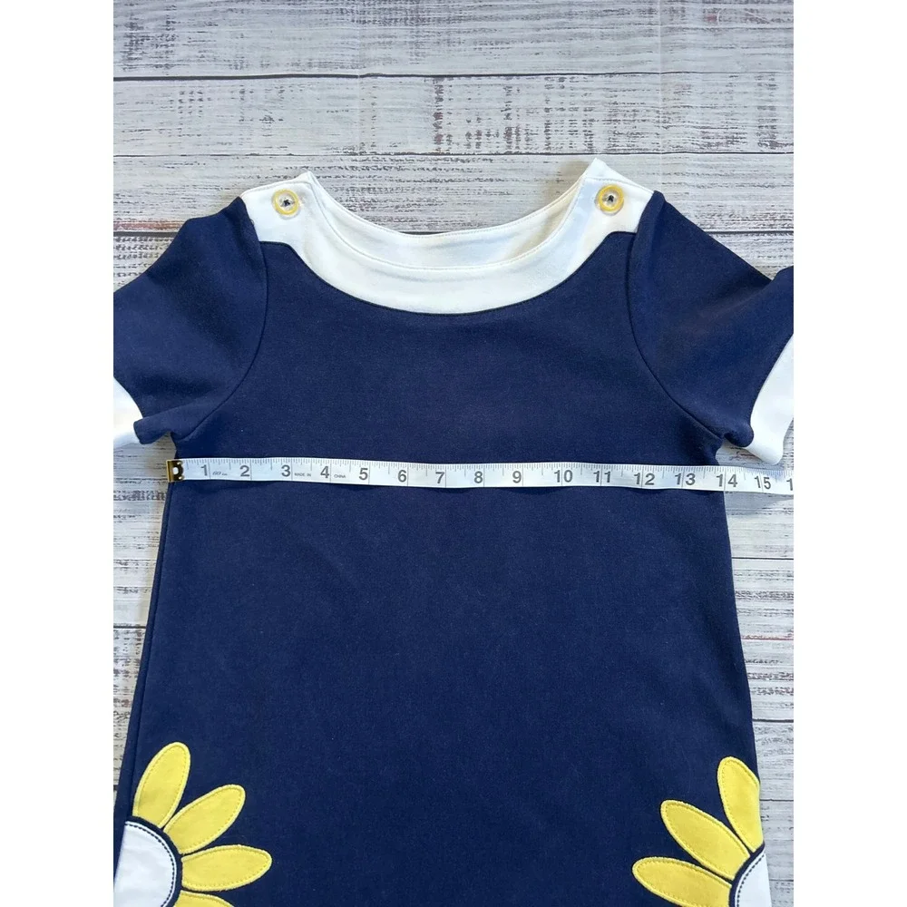Vintage Hartstrings Daisy Applique Dress‎ Kids Navy Blue White Floral Size 7
